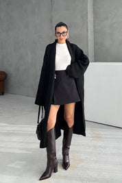 Salaş Uzun Siyah Triko Hırka SY-3420-Siyah