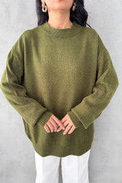 Haki Bisiklet Yaka Lastikli Pinterest Triko Kazak SY-3368-Haki