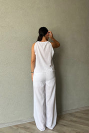 Beyaz İp Askılı Bluz Pantolon Takım SY-2259-Beyaz