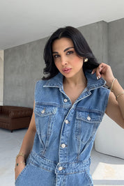 Mavi Balon Denim Tulum SY-3204-Mavi