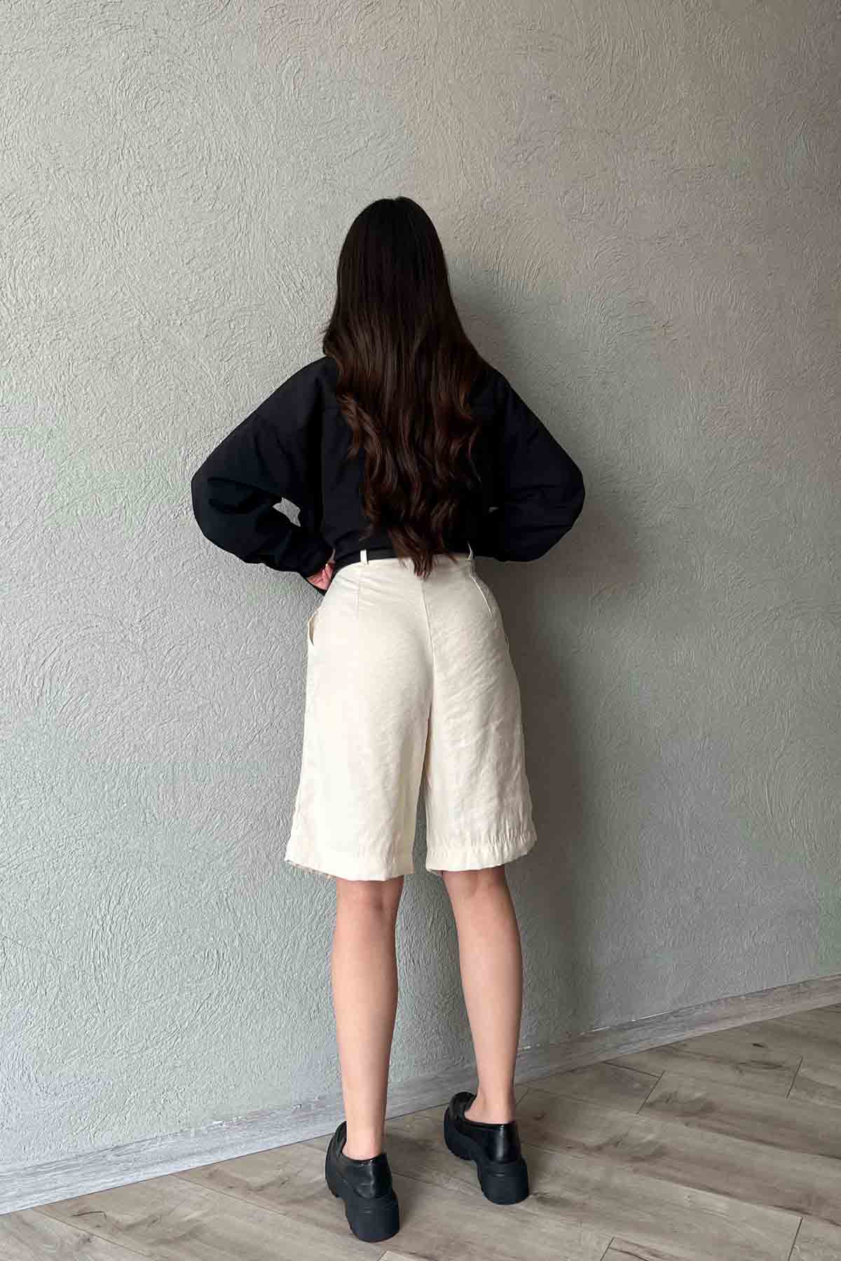 Bej Çift Pile Detaylı Basic Bermuda Şort SY-2010-Bej