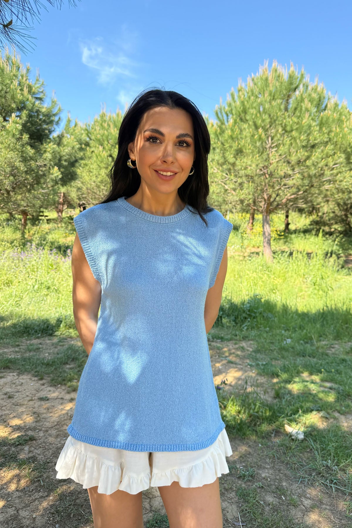 Mavi Sıfır Kol Triko Bluz SY-3127-Mavi