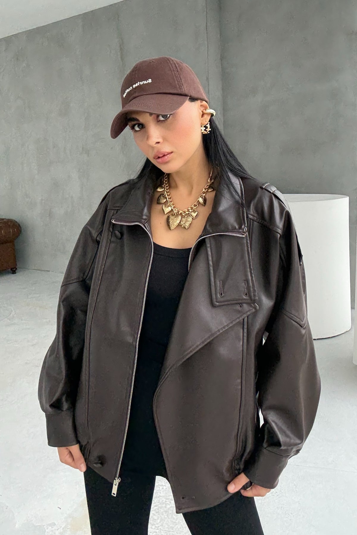 Dik Yaka Bamber Deri Ceket SY-3397-Acı Kahve