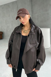 Dik Yaka Bamber Deri Ceket SY-3397-Acı Kahve