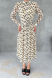 Bej Puantiyeli Gömlek Elbise SY-3050-Bej