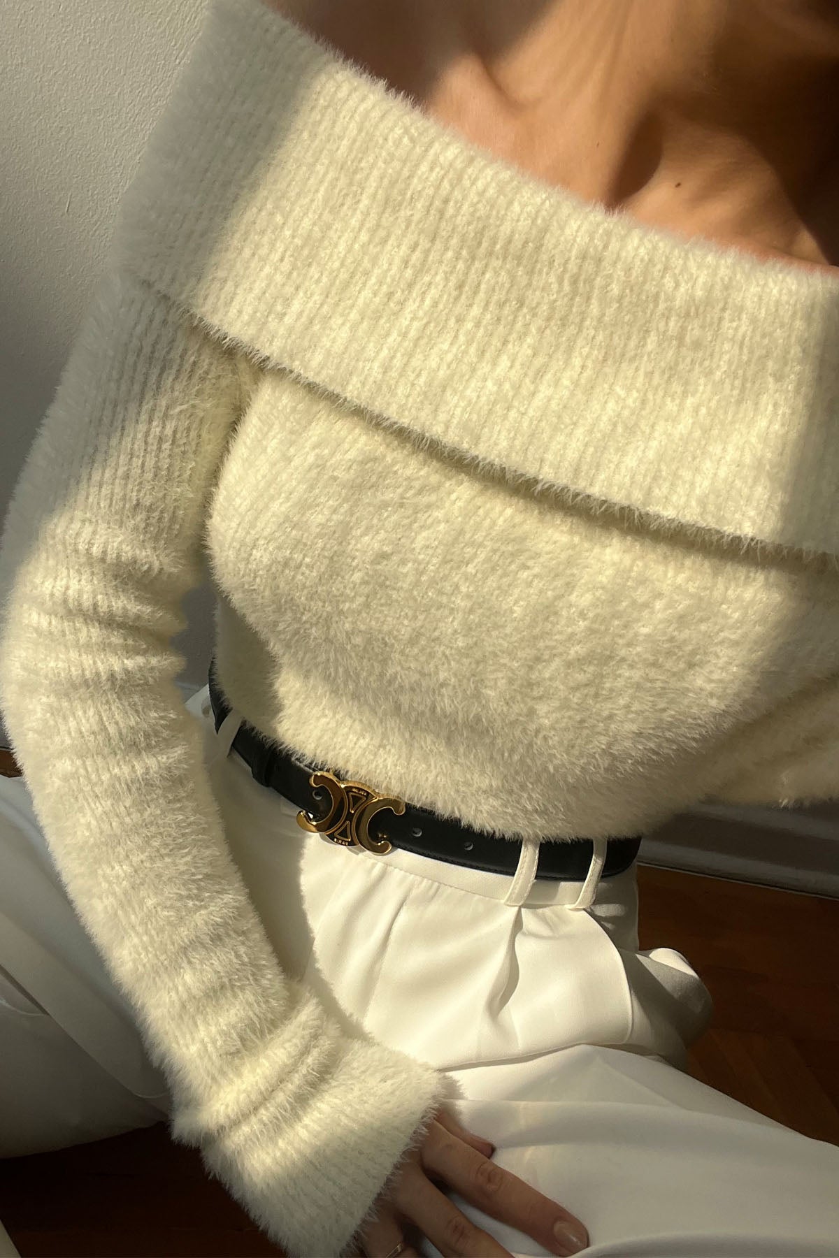 Ekru Madonna Yaka Yumoş Triko Kazak SY-2784-Ekru