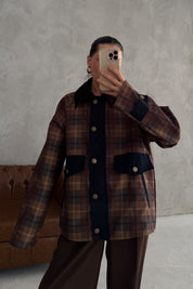 Haki Kadife Yakalı Ekose Ceket SY-3423-Haki