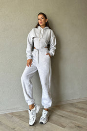 Açık Gri Sweatshirt Crop ve Eşofman Altı Takım SY-0966-Açık Gri