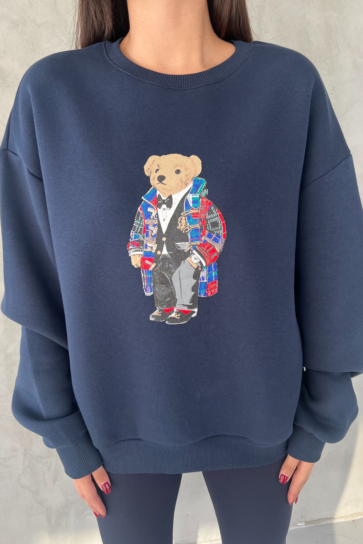 Lacivert Teddy Bear Baskılı Sweatshirt SY-2682-Lacivert