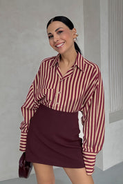 Bordo Çizgili Premium Gömlek SY-3356-Bordo