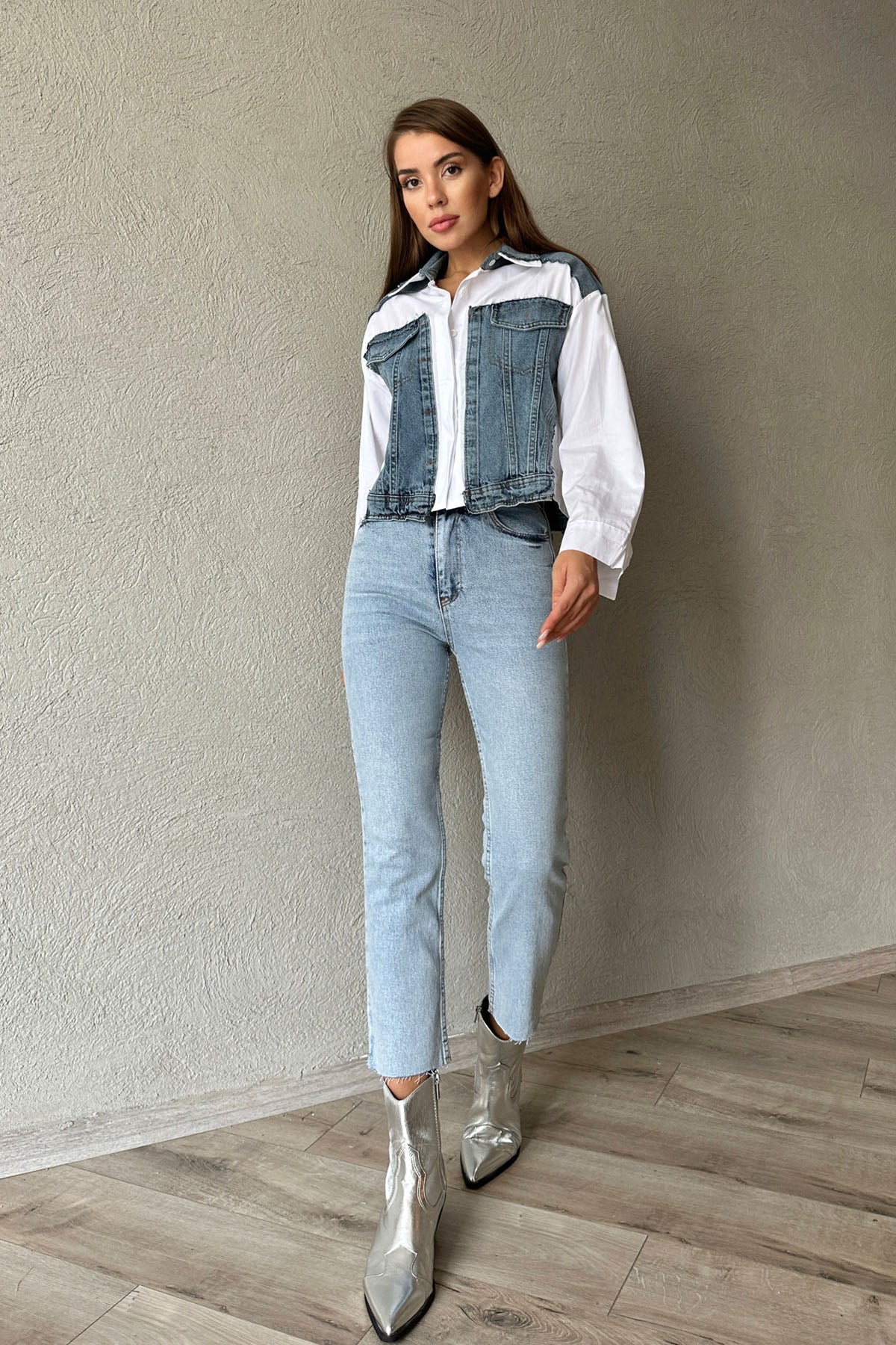 Poplin Garnili Kot Ceket SY-1106-Mavi