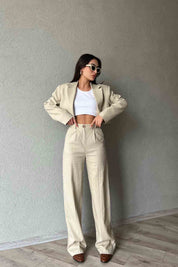 Naturel  Blazer Ceket Pantolon Keten Takım SY-2018-Naturel