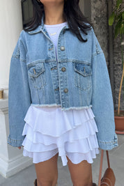 Açık Mavi Crop Kot Ceket SY-2428-Açık Mavi