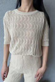 Bej Delikli Ajurlu İkili Tasarım Takım SY-0493-Bej