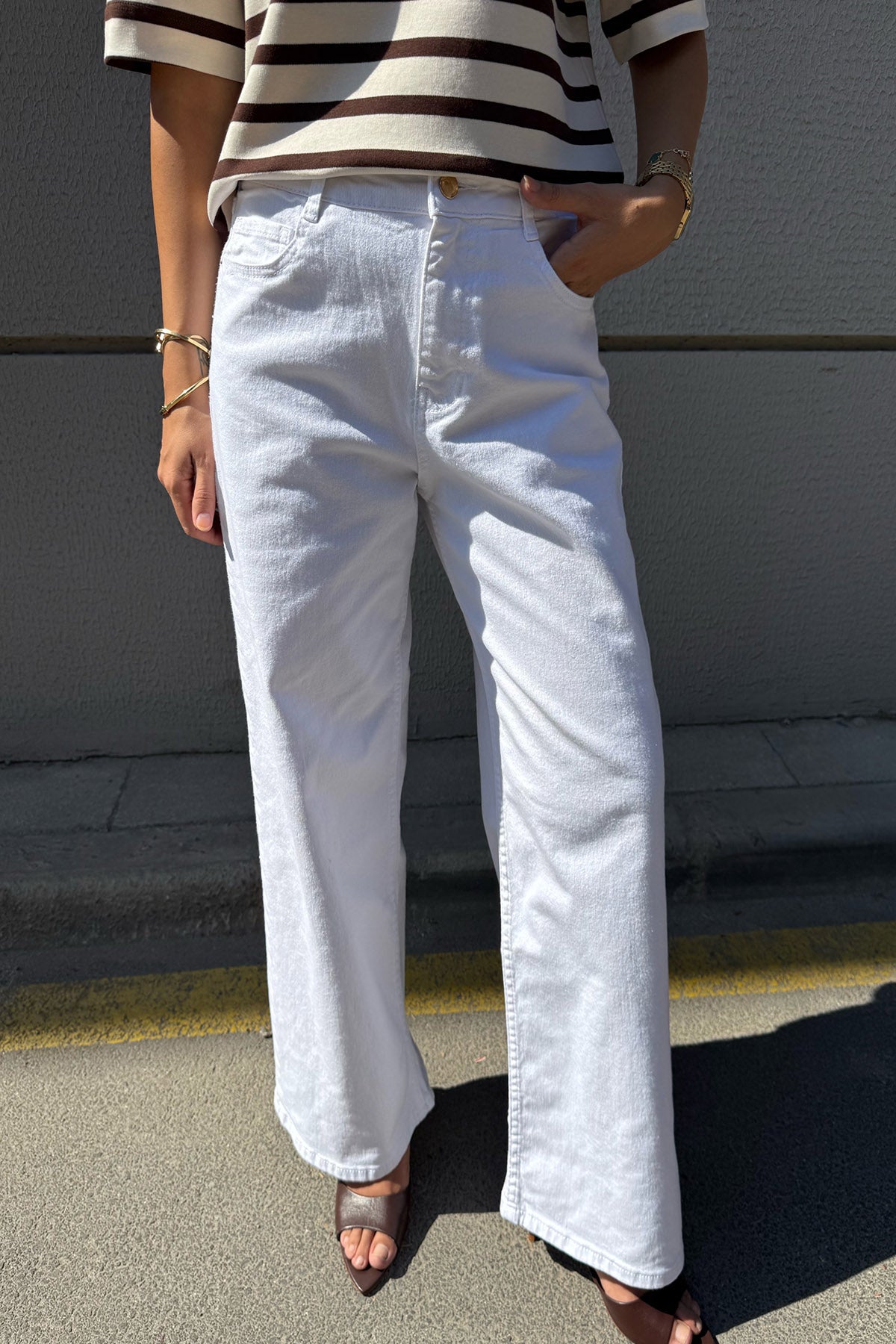 Ekru Straight Jean Pantolon SY-3321-Ekru