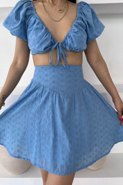 Mavi Fisto Bağlamalı  Büstiyer Etek Takım SY-0594-Mavi