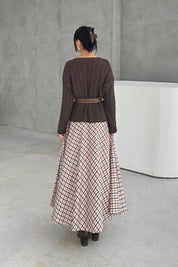 Collectıon Kareli Süet Katlı Etek SY-3410-Bej