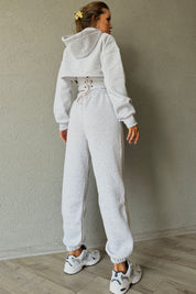 Açık Gri Sweatshirt Crop ve Eşofman Altı Takım SY-0966-Açık Gri