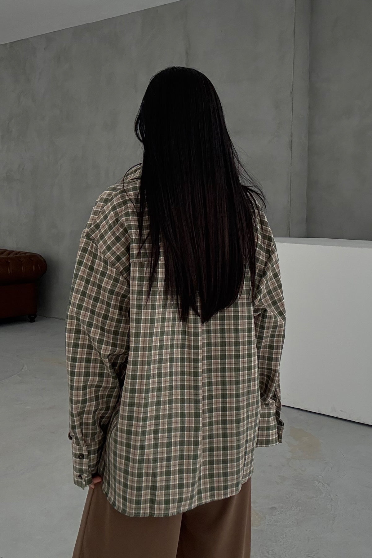 Kadın Yeşil Ekoseli Uzun Kollu Gömlek SY-3437-Yeşil