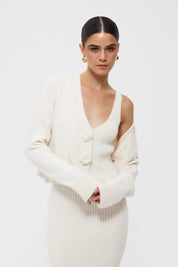 Krem Gül Detaylı Hırka Elbise İkili Takım SY-2448-Krem