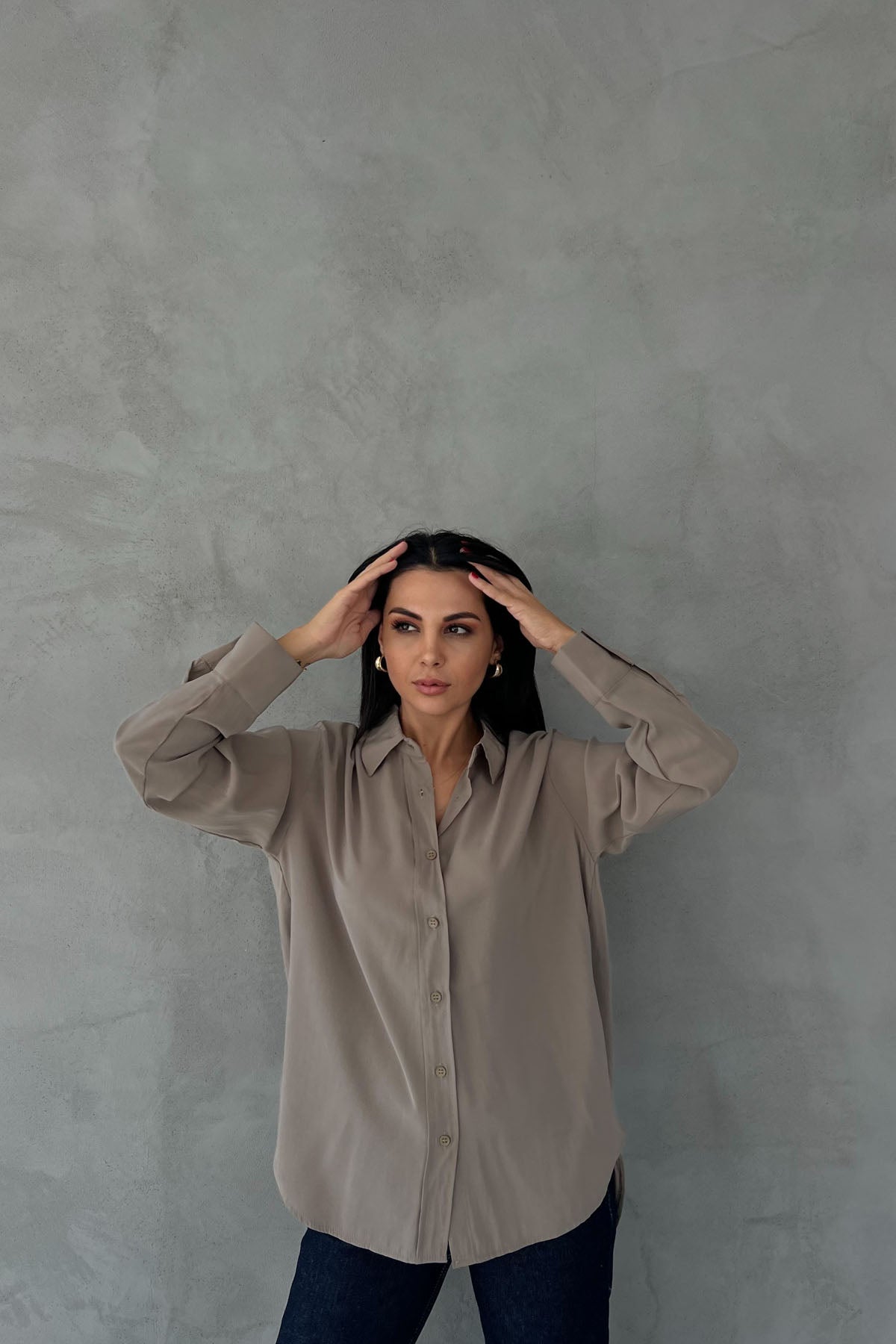 Haki Modal Kumaş Uzun Kol Basic Gömlek SY-2487-Haki