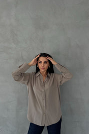 Haki Modal Kumaş Uzun Kol Basic Gömlek SY-2487-Haki