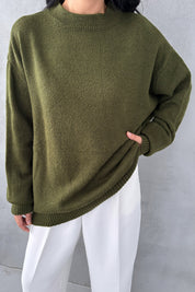 Haki Bisiklet Yaka Lastikli Pinterest Triko Kazak SY-3368-Haki