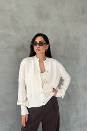 Krem Anvaya Crop Hırka İkili Triko Takım SY-2662-Krem