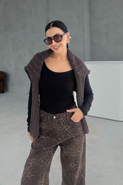Gabardin Leopar Bol Paça Pantolon SY-3395-Leopar