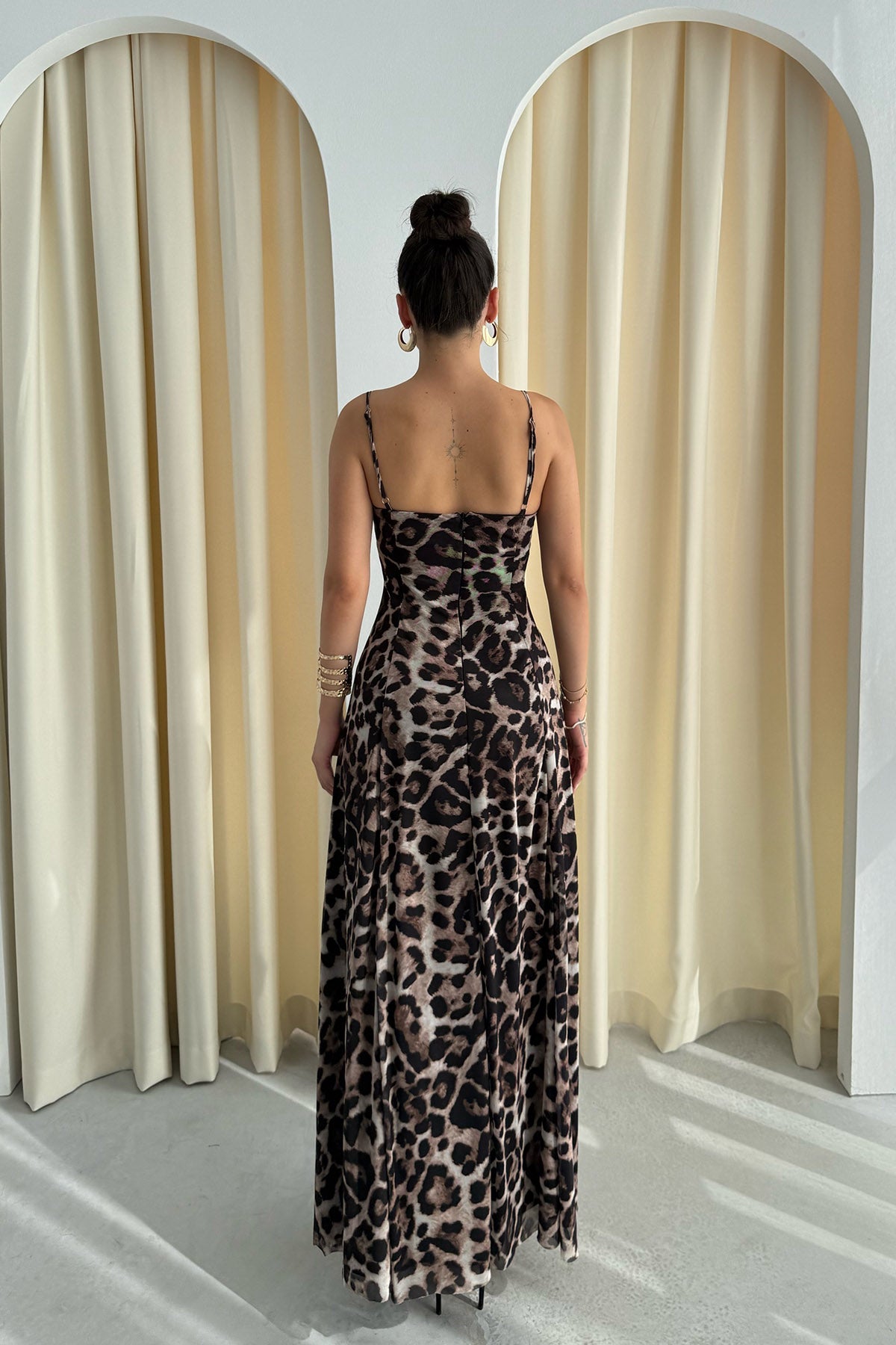 Leopar Desenli Göğüs Kulplu Elbise SY-3292-Leopar