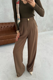 Camel Gold Düğme Detaylı Palazzo Pantolon SY-3424-Camel