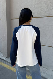 Ekru Reglan Kol Baskılı Bisiklet Yaka İnce Sweatshirt SY-3316-Ekru