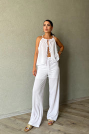 Beyaz İp Askılı Bluz Pantolon Takım SY-2259-Beyaz