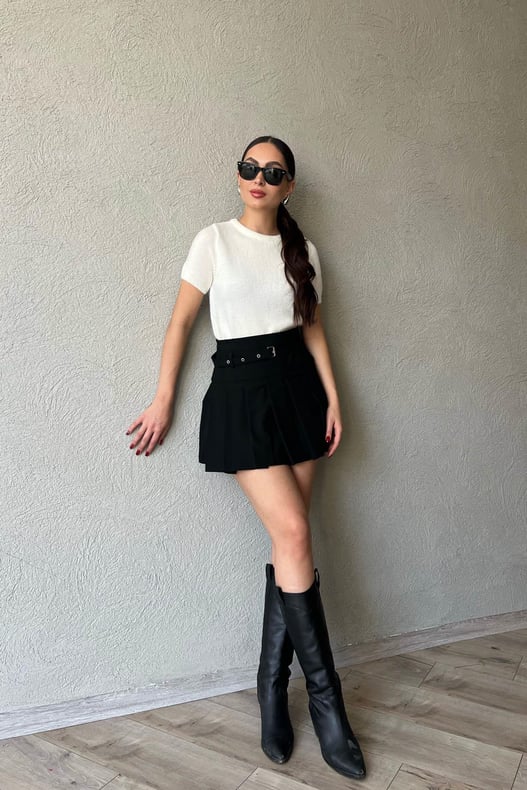 Siyah Universal Pileli Etek SY-2856-Siyah