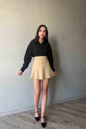 Vizon Volanlı Mini Etek SY-1930-Vizon