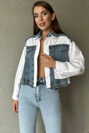 Poplin Garnili Kot Ceket SY-1106-Mavi