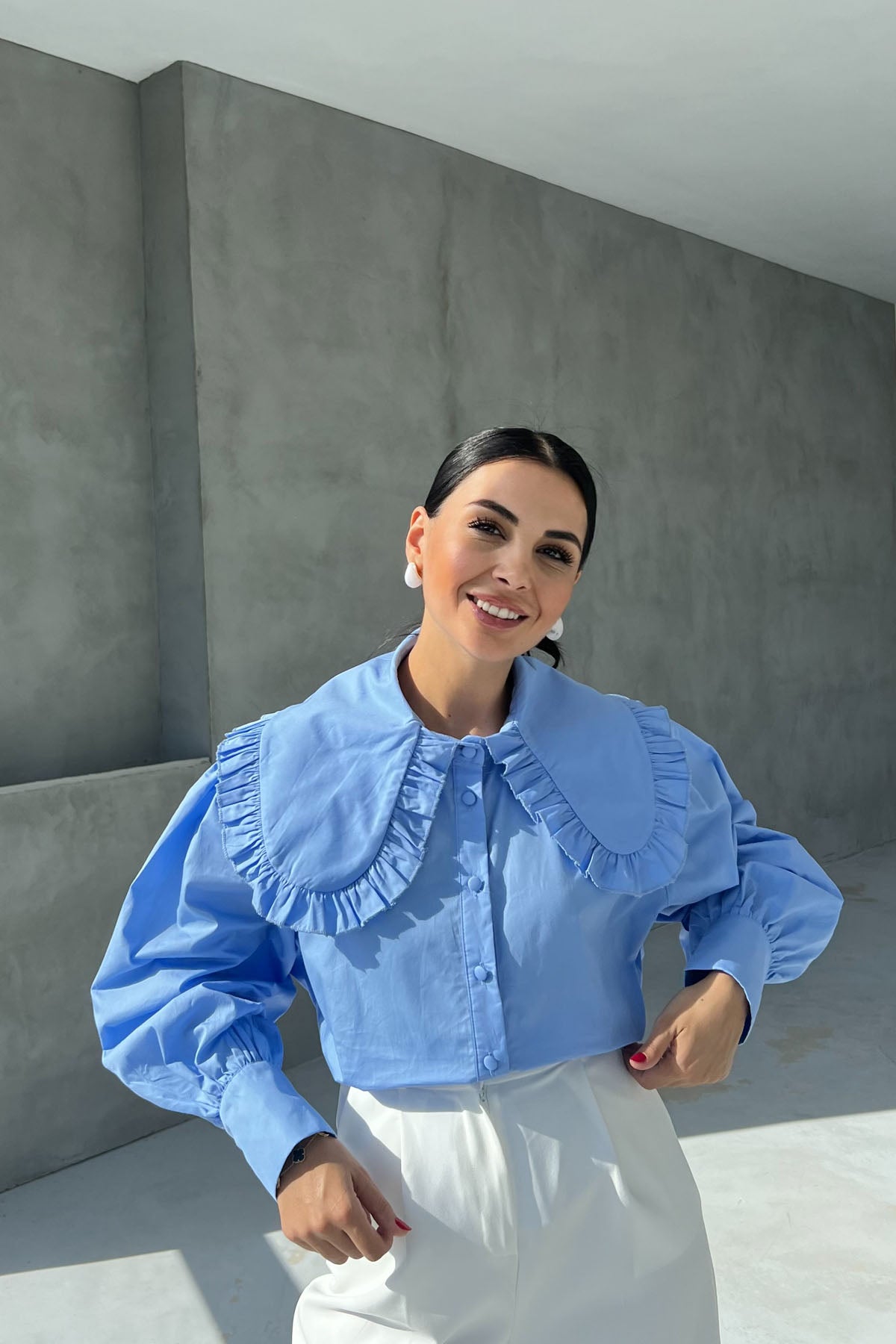 Mavi Bebe Yaka Uzun Kollu Basic Gömlek SY-2535-Mavi