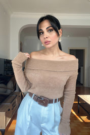 Camel Madonna Yaka Yumoş Triko Kazak SY-2784-Camel