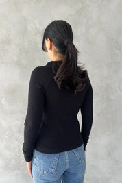 Siyah Fitilli Düğme Detaylı T-shirt SY-2556-Siyah