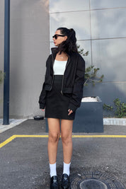 Siyah Fermuar Detaylı Bomber Ceket ve Etek Takım SY-0980-Siyah