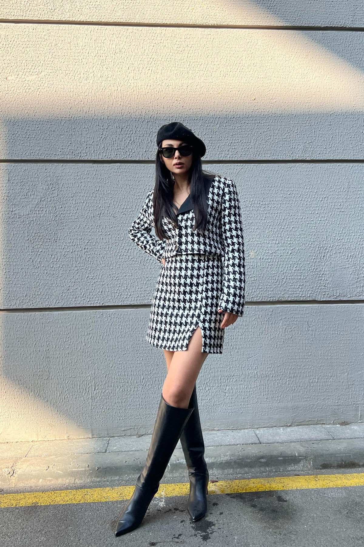 Siyah Tüvit Düğmeli Ceket Etek Takım SY-1582-Siyah