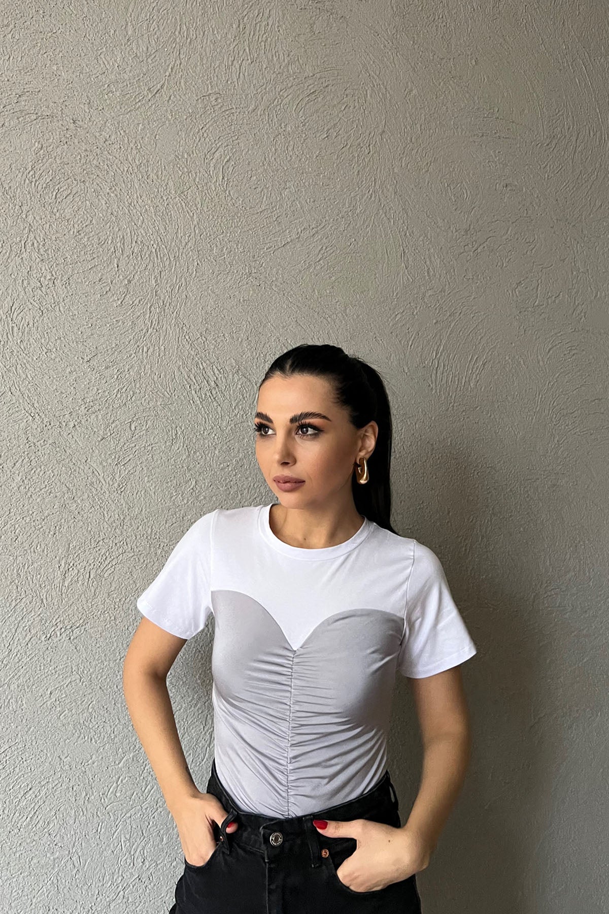 Gri Straplez Detaylı Bluz SY-1559-Gri