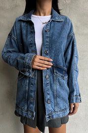 Mavi Taşlı Büyük Cep Detaylı Kot Ceket SY-2404-Mavi Kot