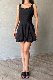 Siyah Balon Etek Mini Elbise SY-2214-Siyah