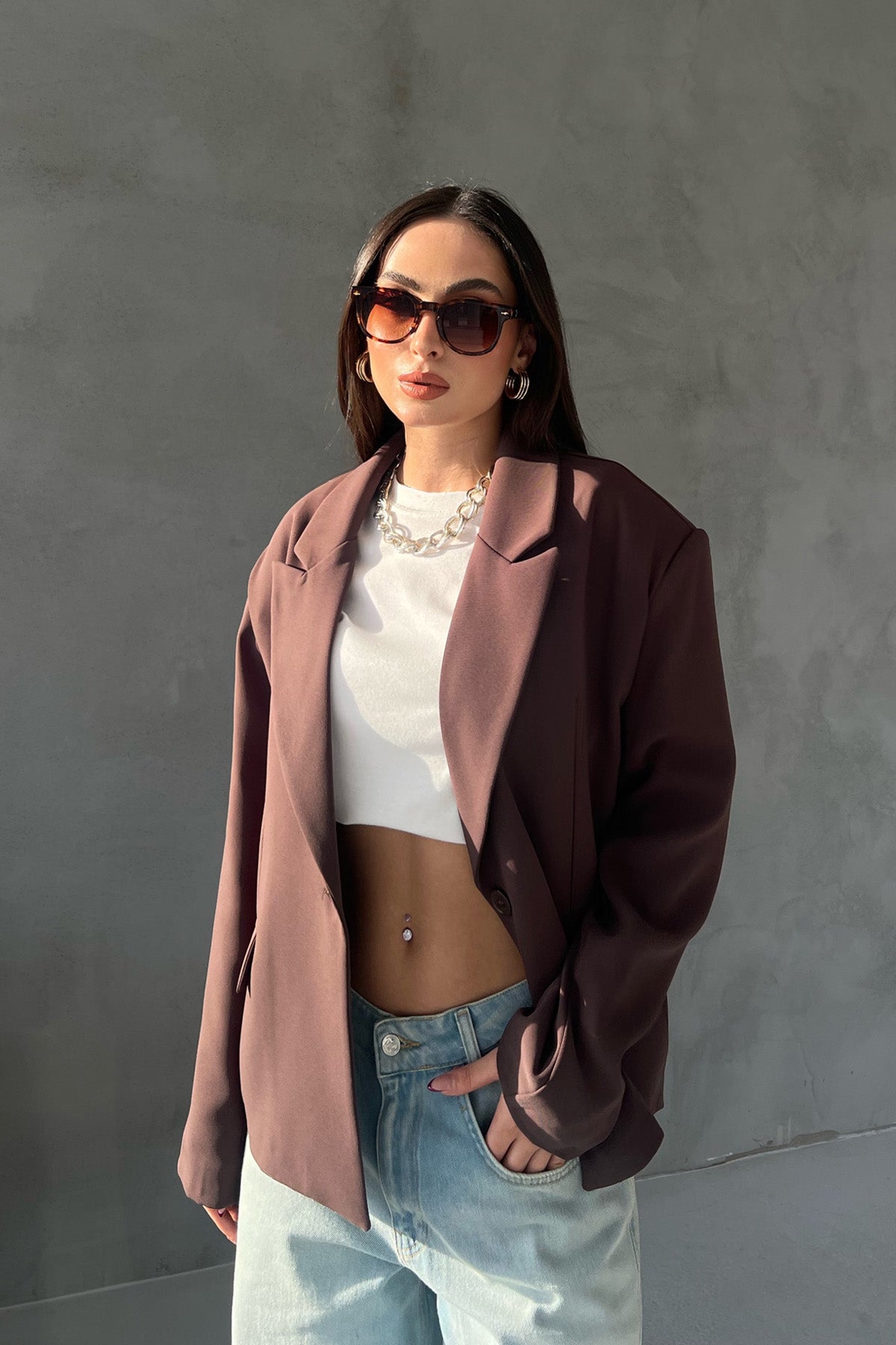 Kahve Premium Oversize Ceket SY-2427-Kahve