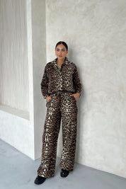 Leopar Desenli Gabardin Gömlek Pantolon İkili Takım SY-2456-Leopar