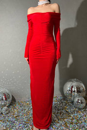 Kırmızı Yaka Detaylı Büzgülü Elbise SY-1427-Kırmızı