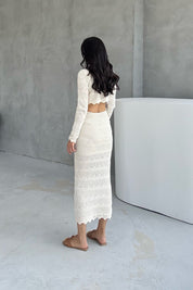 Ekru Uzun Kollu Bluz Etek Takım SY-0743- Ekru
