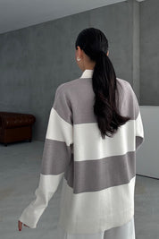 Gri Çizgili Polo Yaka Kazak SY-3439-Gri