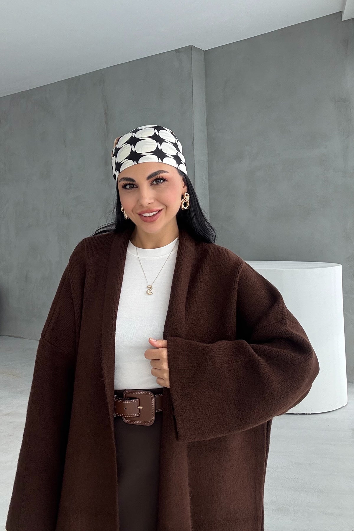 Salaş Uzun Kahverengi Triko Hırka SY-3420-Kahve